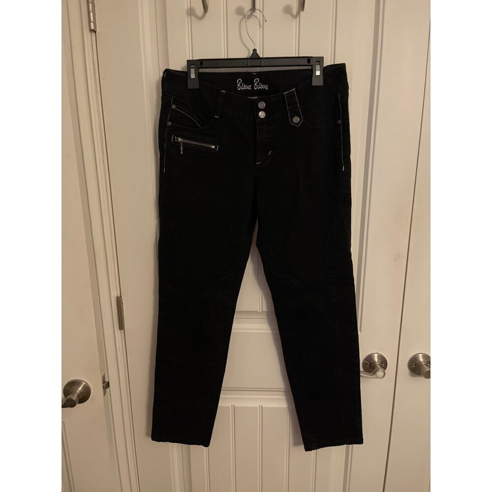 Bisou‎ Bisou women's Black jeans sz 10,straight leg ankle mid rise 2 button &zip